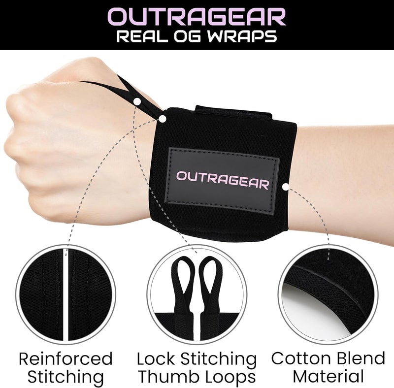 OUTRAGEAR 18" OG-Grade Wrist Wraps for Weightlifting – Heavy Duty Wrist Support with Thumb Loop & Lockdown Strap – Wrist Straps for Powerlifting, Bench Press & Gym Training - Image 3